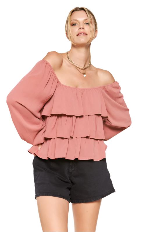 TEEK - Tiered flounce designed Blouse TOPS TEEK FG MAUVE S 