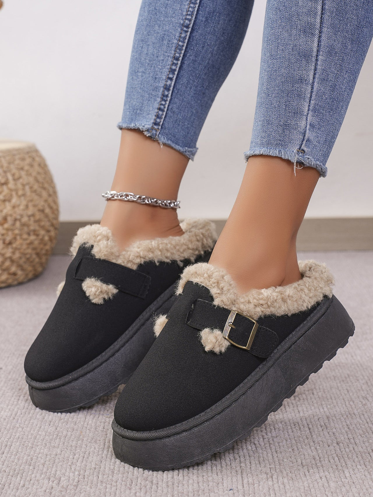 TEEK - Thermal Fuzzy Buckle Platform Slippers SHOES TEEK Trend