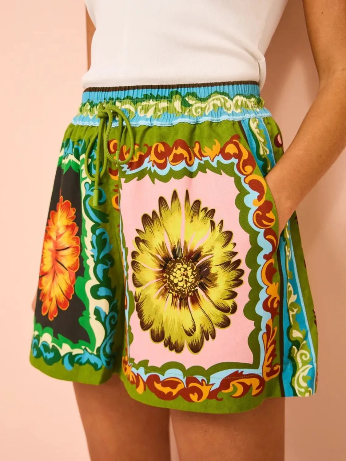 TEEK - Multicolor Printed Buttoned Top Drawstring Shorts Set SET TEEK Trend
