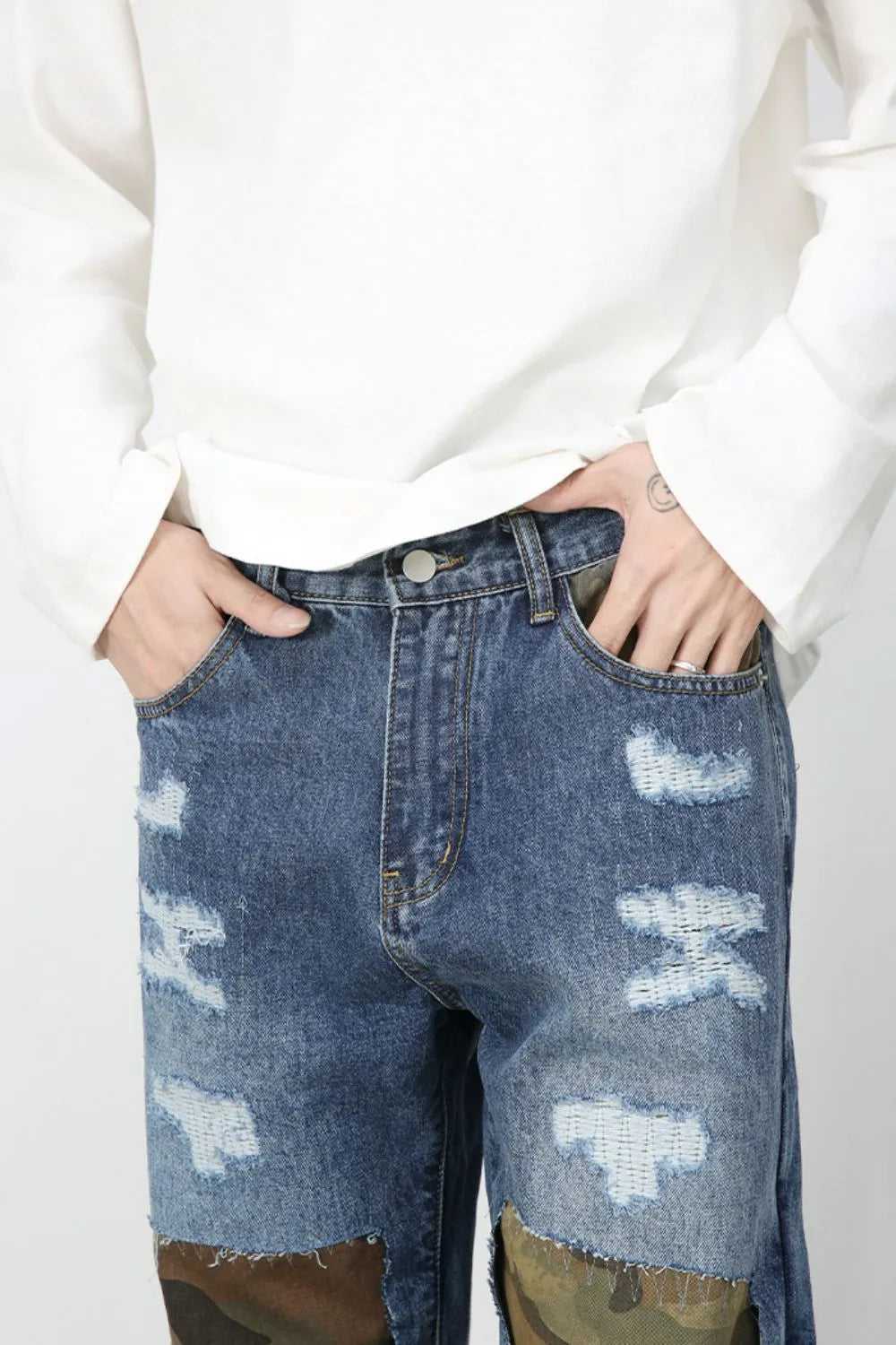 TEEK - Mens Distressed Camouflage Medium Wash Jeans JEANS TEEK Trend