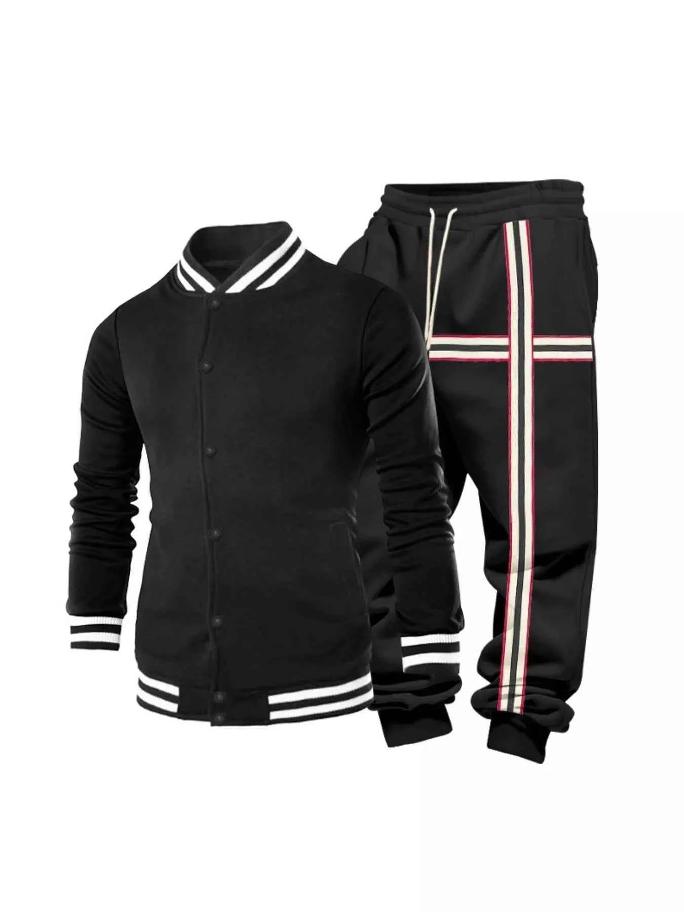 Men's Full Size Striped Long Sleeve Top and Pants Set Plus Size Trendsi