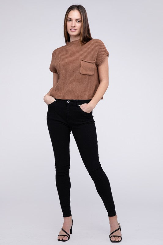 TEEK - Mock Neck Short Sleeve Cropped Sweater SWEATER TEEK FG   