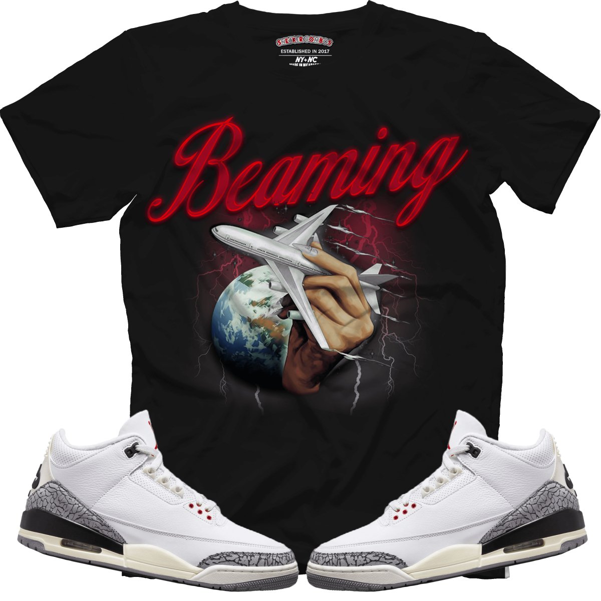 TEEK - Beaming (Retro 3 White Cement) Black T-Shirt TOPS TEEK MS X-Small