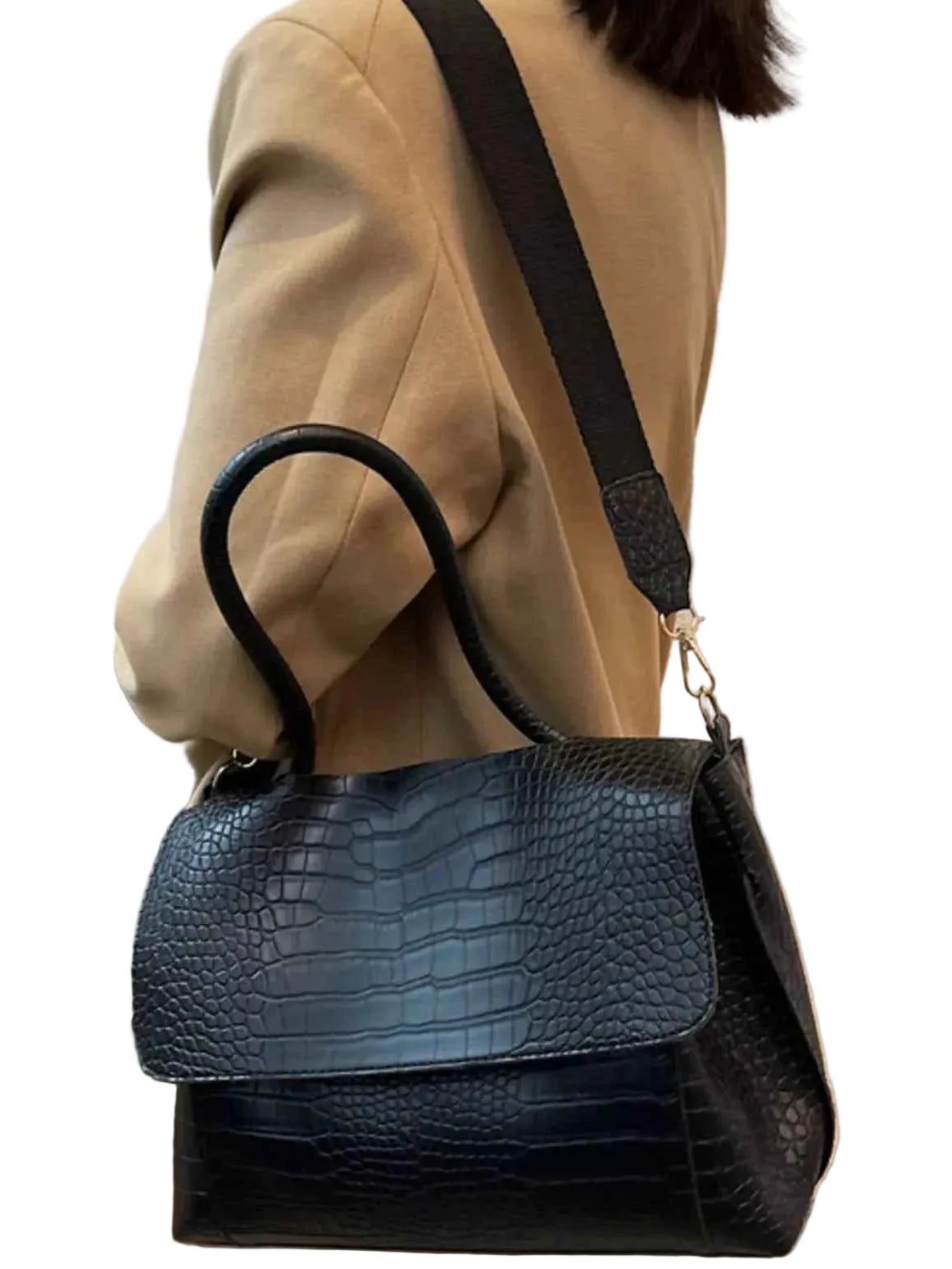 Crocodile Embossed Flap Shoulder Bag Trendsi Black One Size