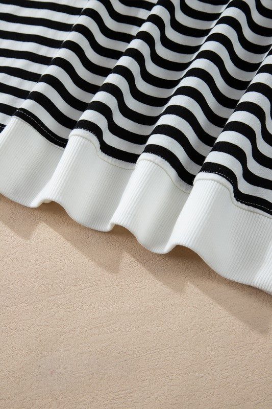 TEEK - Black Stripe Color Block Crew Neck Oversized Sweatshirt TOPS TEEK FG