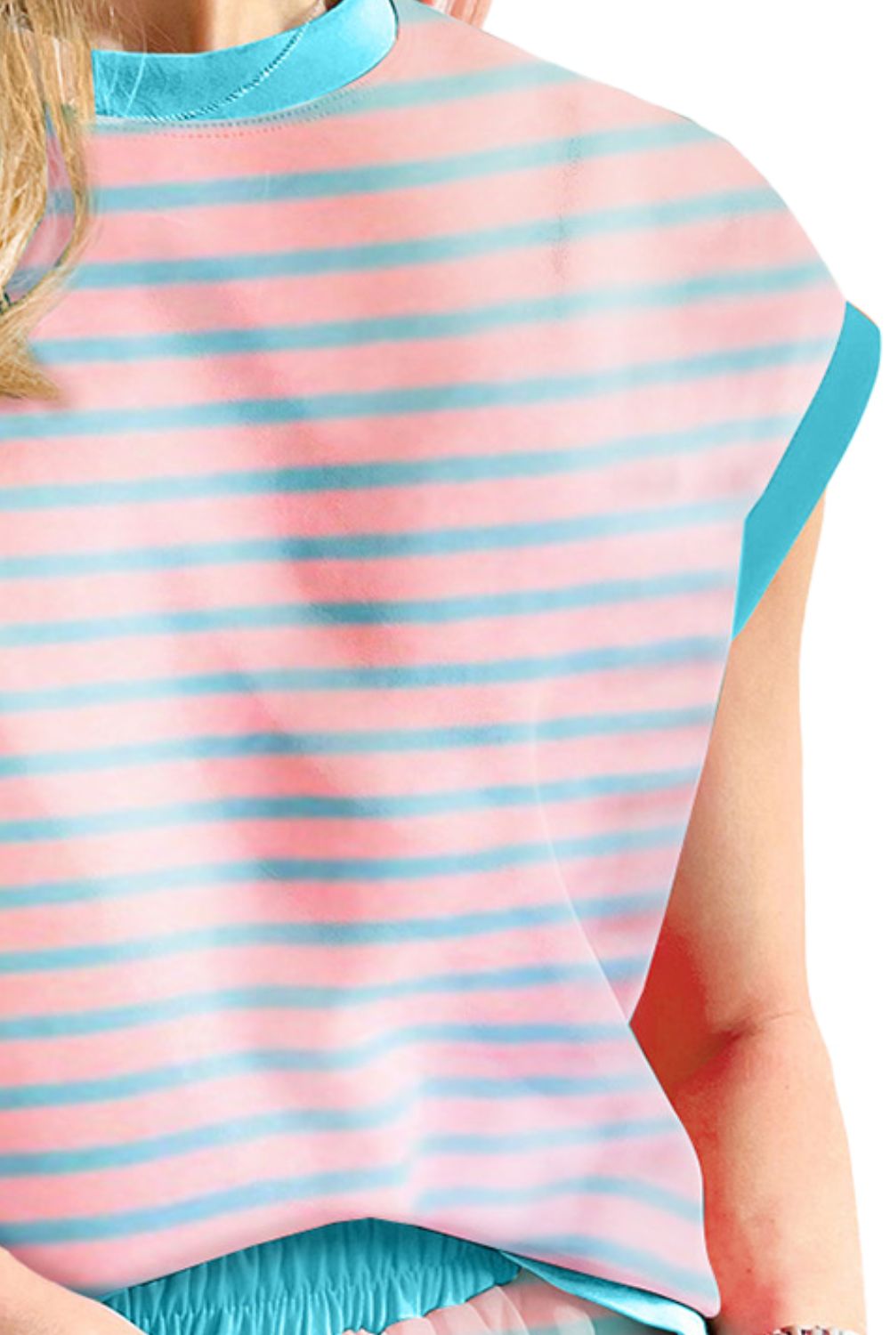 TEEK - Blush Pink Contrast Trim Striped Top Shorts Set SET TEEK Trend   
