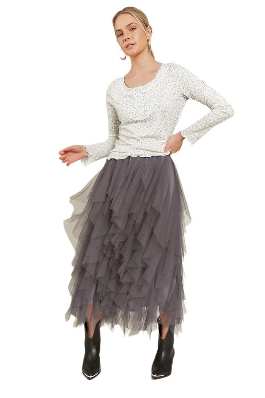 TEEK - LAYERED POLKA DOT MESH LINED A-LINE SKIRT SKIRT TEEK FG GREY S 