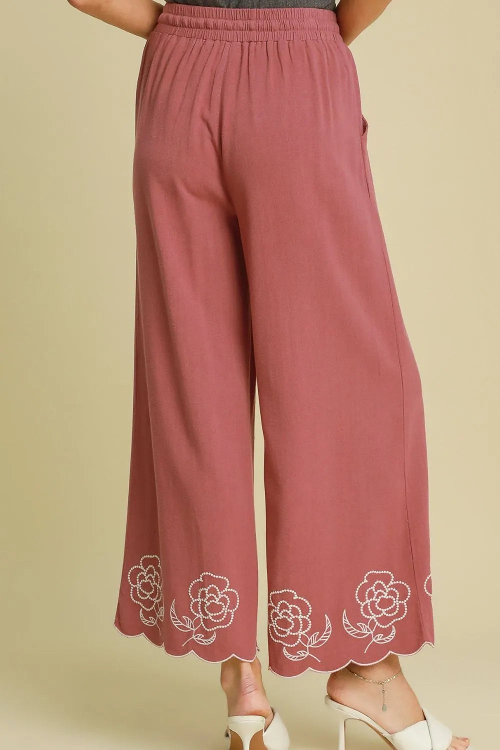 TEEK - Dusty Pink Linen Blend Wide Leg Scalloped Hemline Pants PANTS TEEK Trend