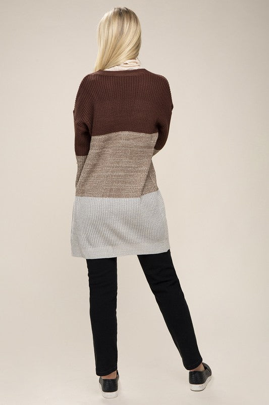 TEEK - Brown Color Block Open Front Cardigan SWEATER TEEK FG   