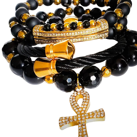 TEEK - Black and Gold Ankh bracelet set JEWELRY TEEK LSC