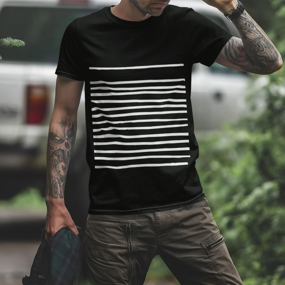 Mens T-Shirt with Lines in Black ND T shirt Onetify Solid Black Blend S