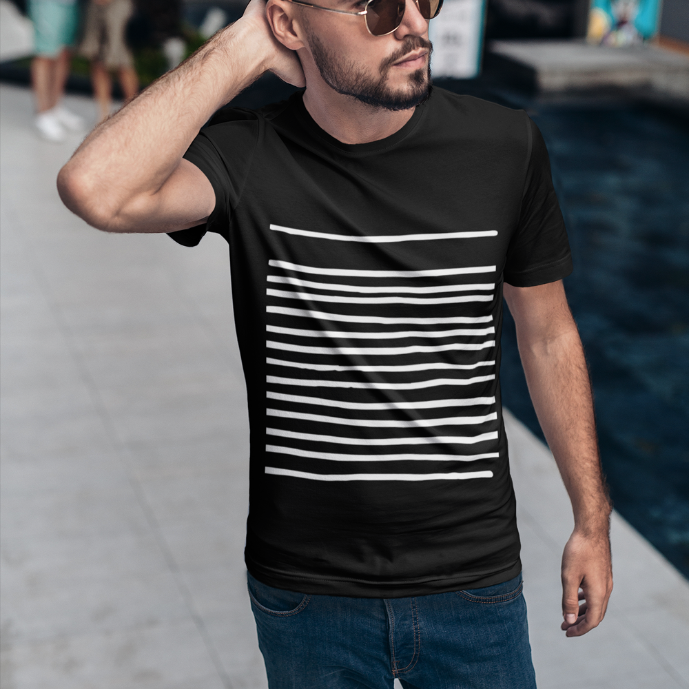 Mens T-Shirt with Lines in Black ND T shirt Onetify Solid Black Blend 2XL