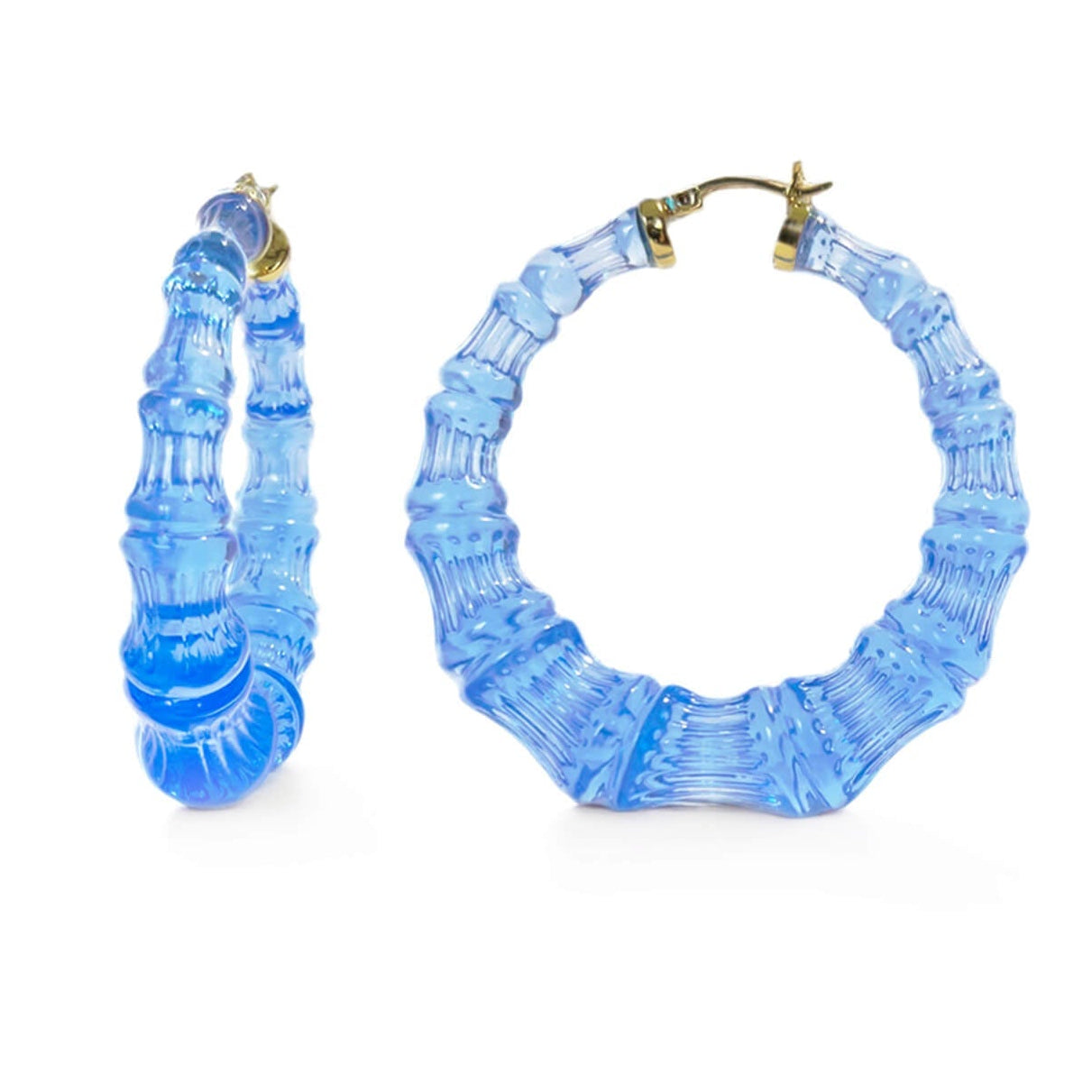 TEEK - Blue Lucite Bamboo Hoop Earrings JEWELRY TEEK GNH