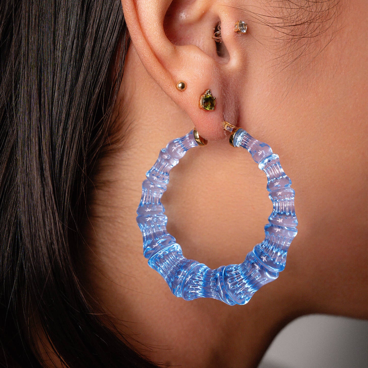 TEEK - Blue Lucite Bamboo Hoop Earrings JEWELRY TEEK GNH