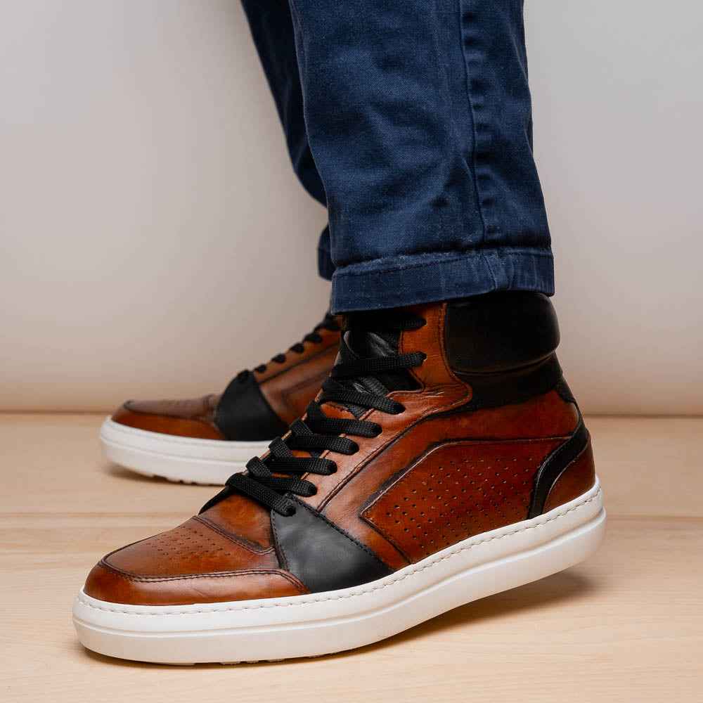 TEEK - 65-356-BRN BRAVO Italian Burnished Calfskin High Top Dress Sneaker Black / Brown SHOES TEEK ZI