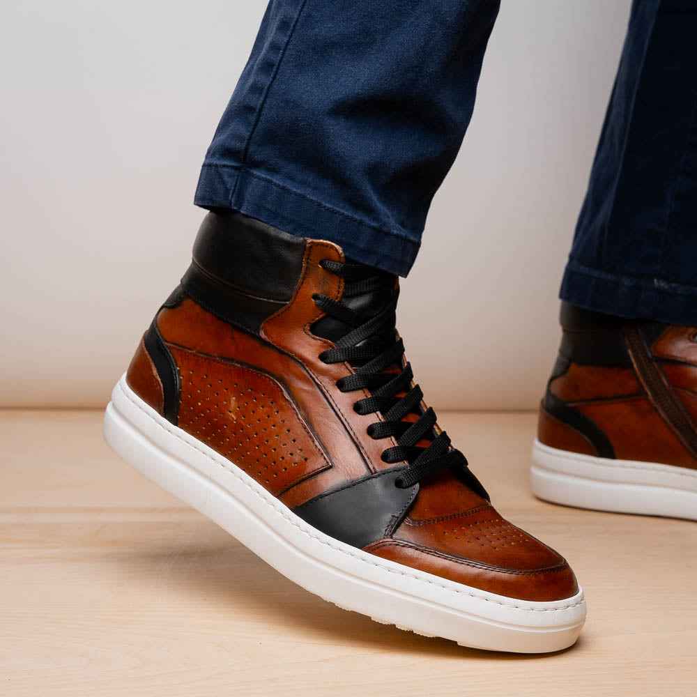 TEEK - 65-356-BRN BRAVO Italian Burnished Calfskin High Top Dress Sneaker Black / Brown SHOES TEEK ZI