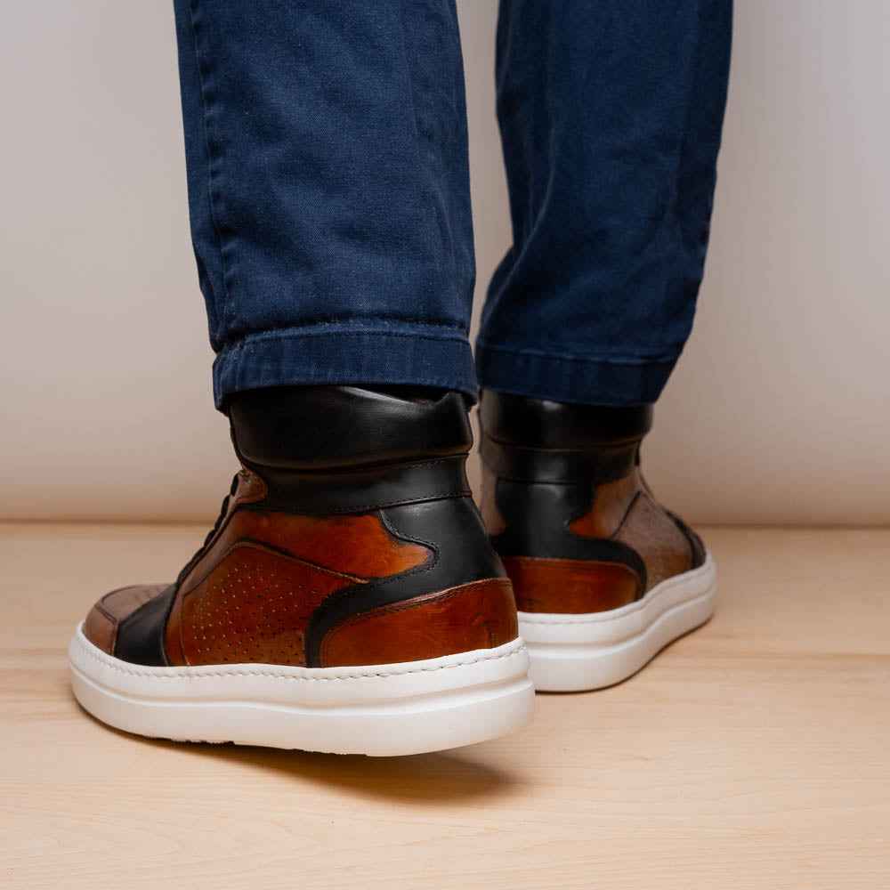 TEEK - 65-356-BRN BRAVO Italian Burnished Calfskin High Top Dress Sneaker Black / Brown SHOES TEEK ZI