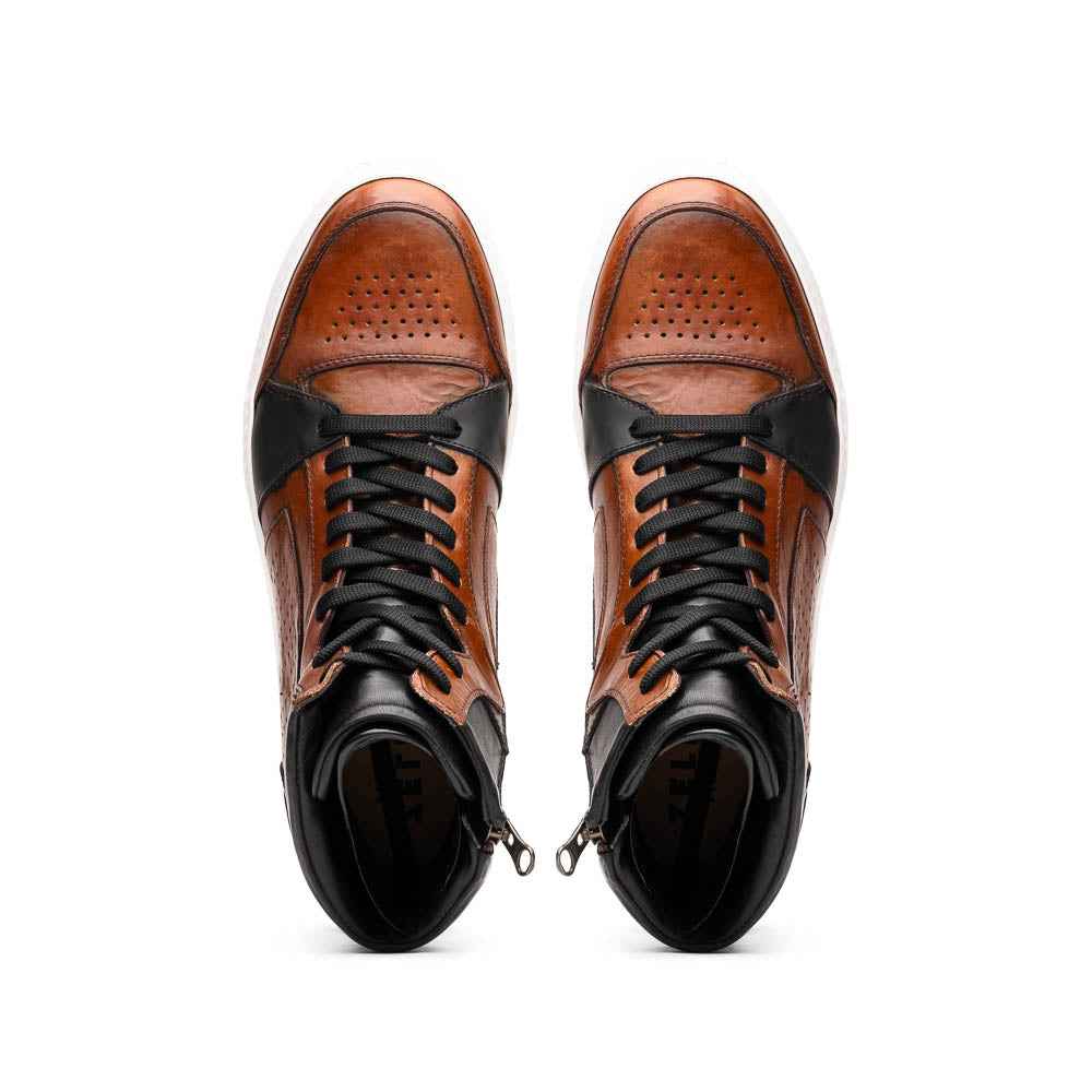 TEEK - 65-356-BRN BRAVO Italian Burnished Calfskin High Top Dress Sneaker Black / Brown SHOES TEEK ZI