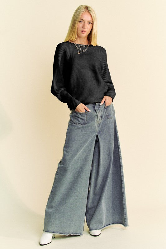 TEEK - Black Round Neck Batwing Sleeve Sweater SWEATER TEEK Trend
