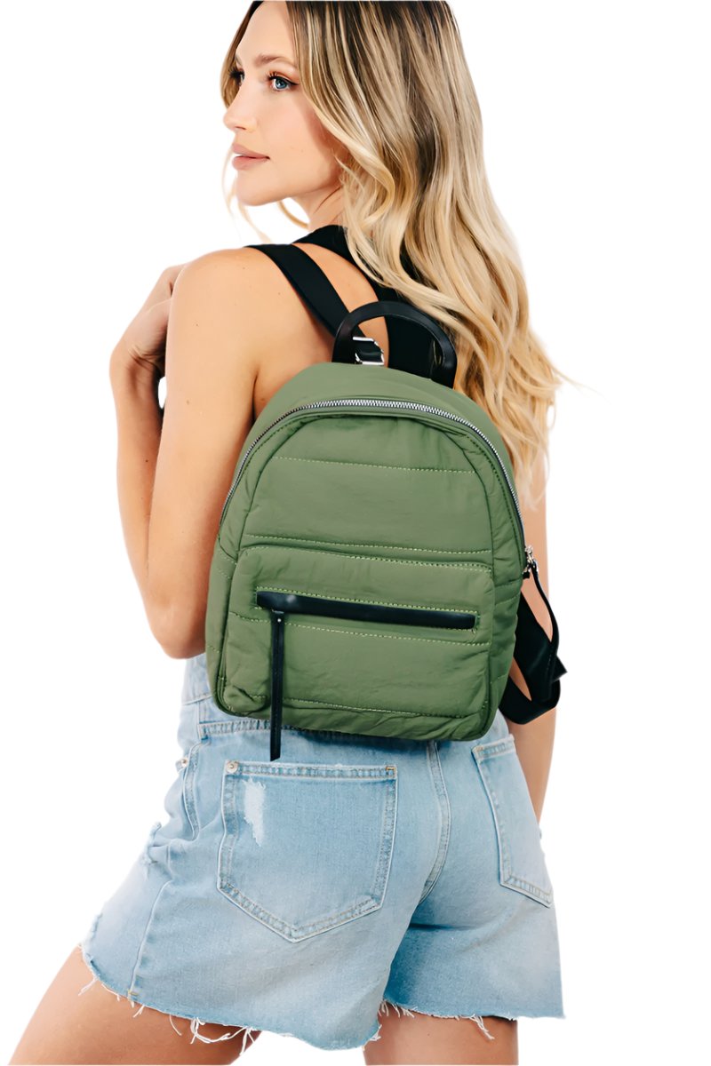 Fame Adjustable Strap Nylon Backpack Bag TEEK Trend Olive One Size