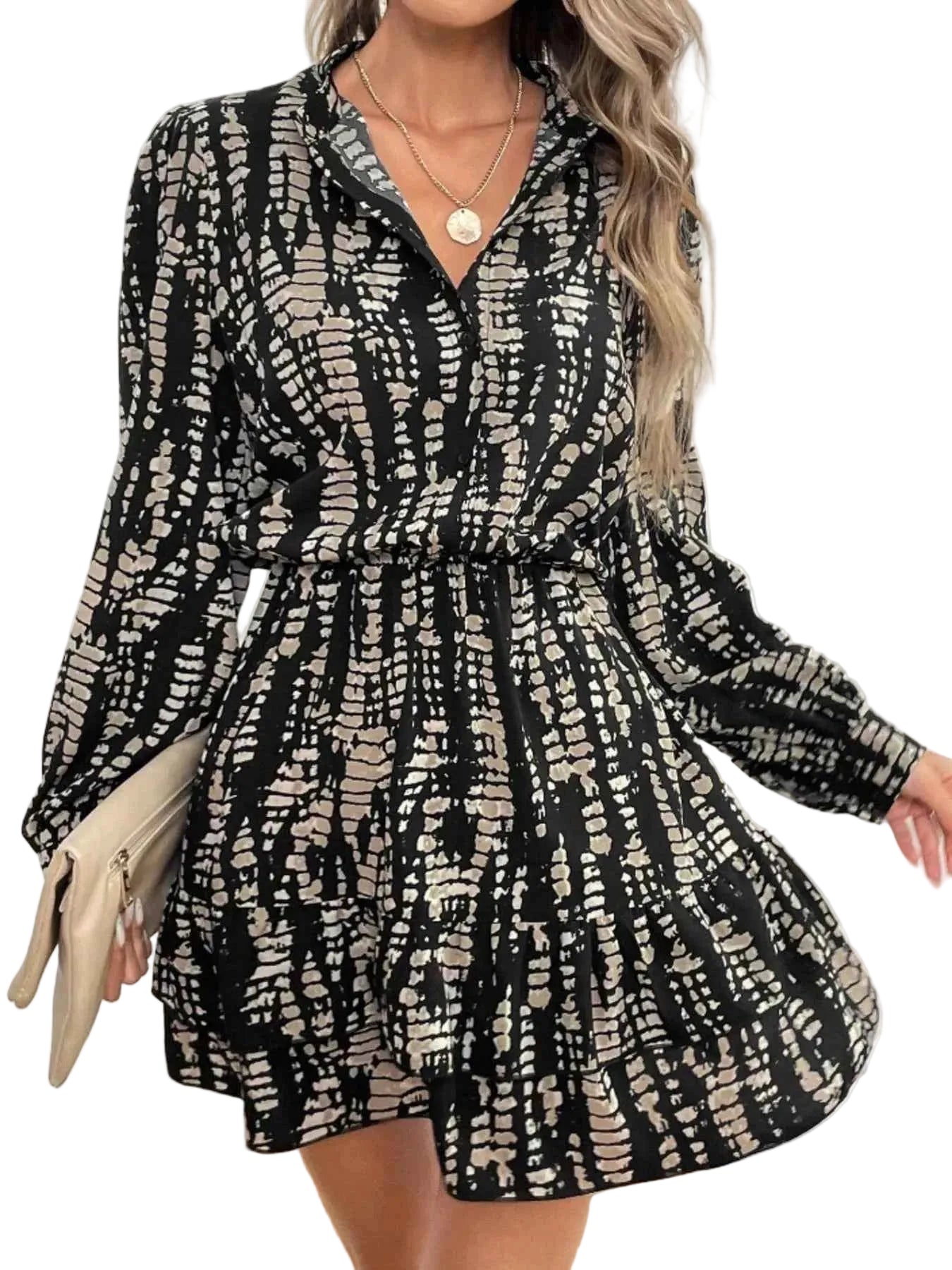 TEEK - Ruffled Hem Long Sleeve Mini Dress DRESS TEEK Trend Black S