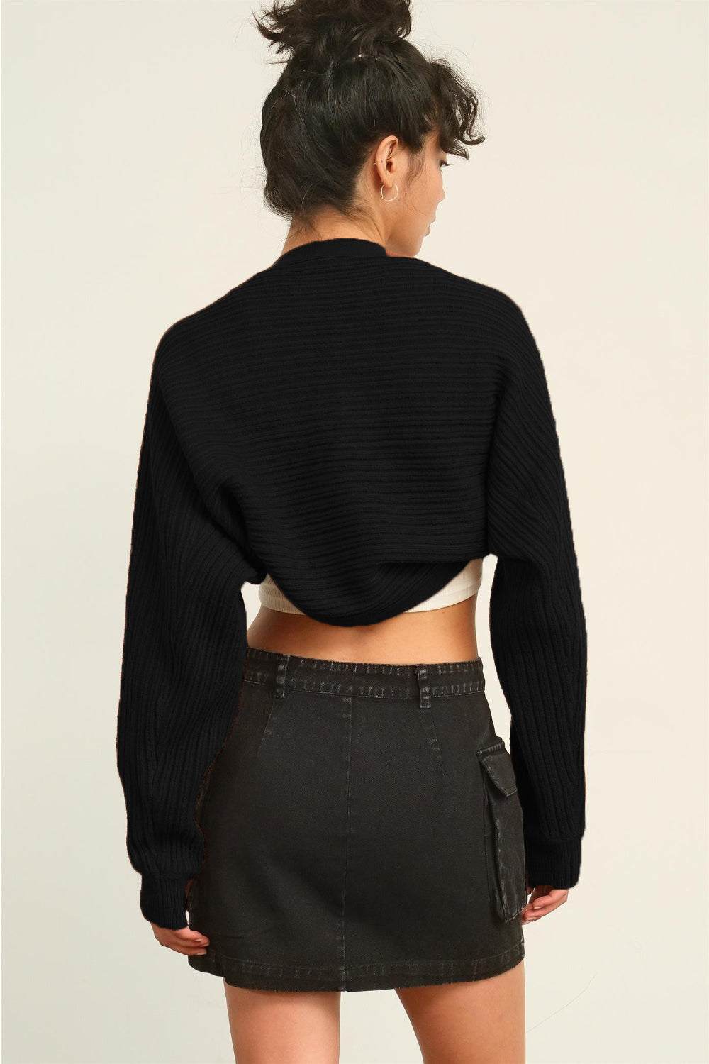 TEEK - Black Ribbed Knit Bolero Cardigan  TEEK Trend   