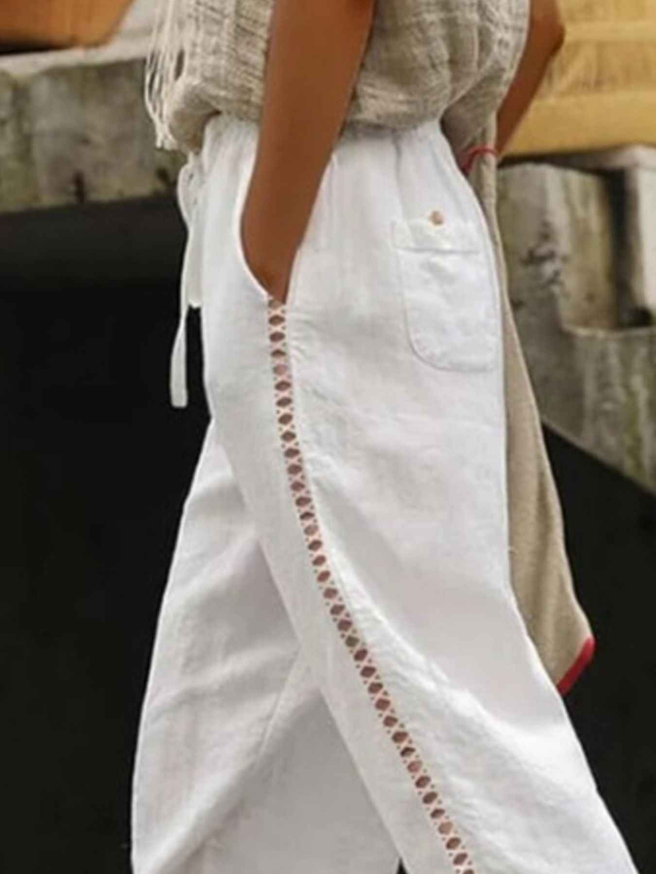 Hollow Out Trim Cropped Pants Trendsi