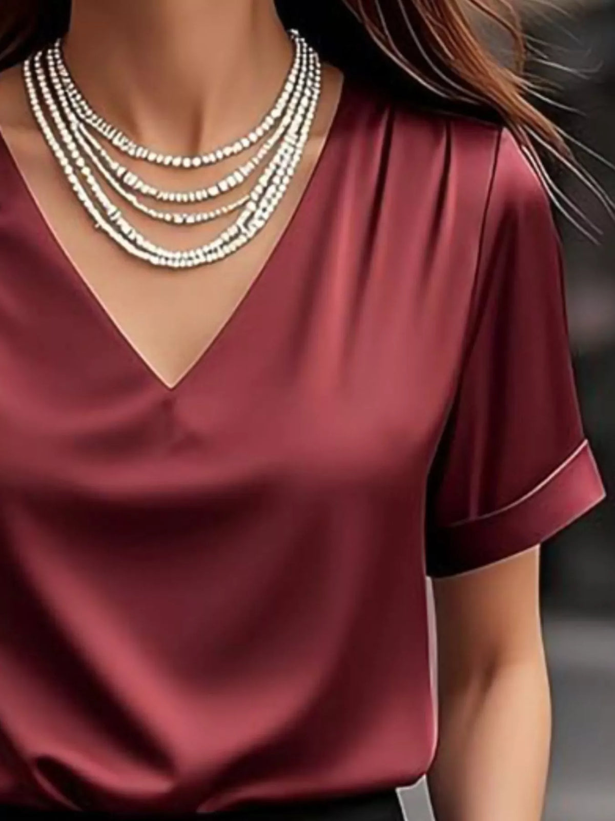 Elegant V-Neck Short Sleeve Ruched Top Trendsi