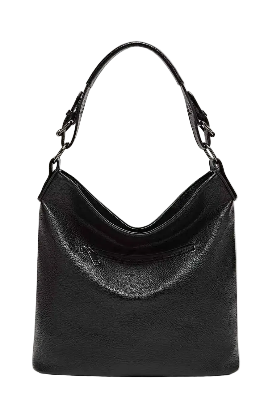 Zip Front Classic Leather Handbag Trendsi Black ONESIZE