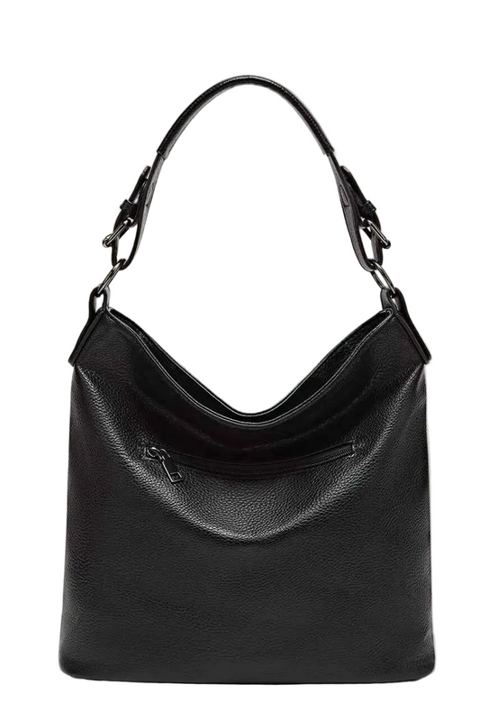 Zip Front Classic Leather Handbag Trendsi Black ONESIZE