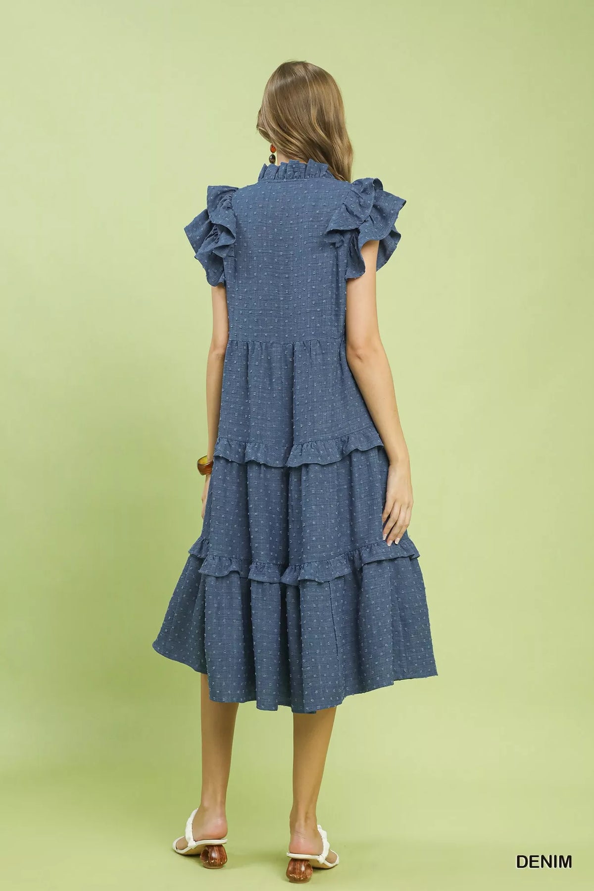 TEEK - Textured Ruffle Sleeve Tiered Midi Dress DRESS TEEK Trend