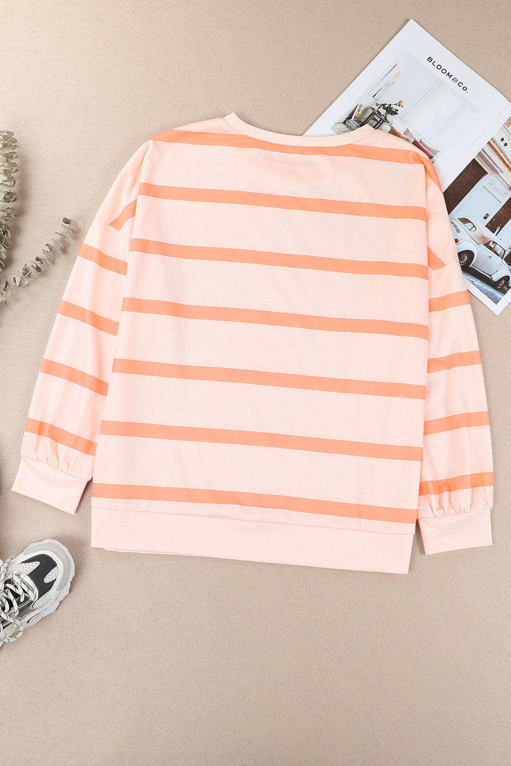 TEEK - Sherbet Striped Round Neck Long Sleeve Sweatshirt TOPS TEEK Trend