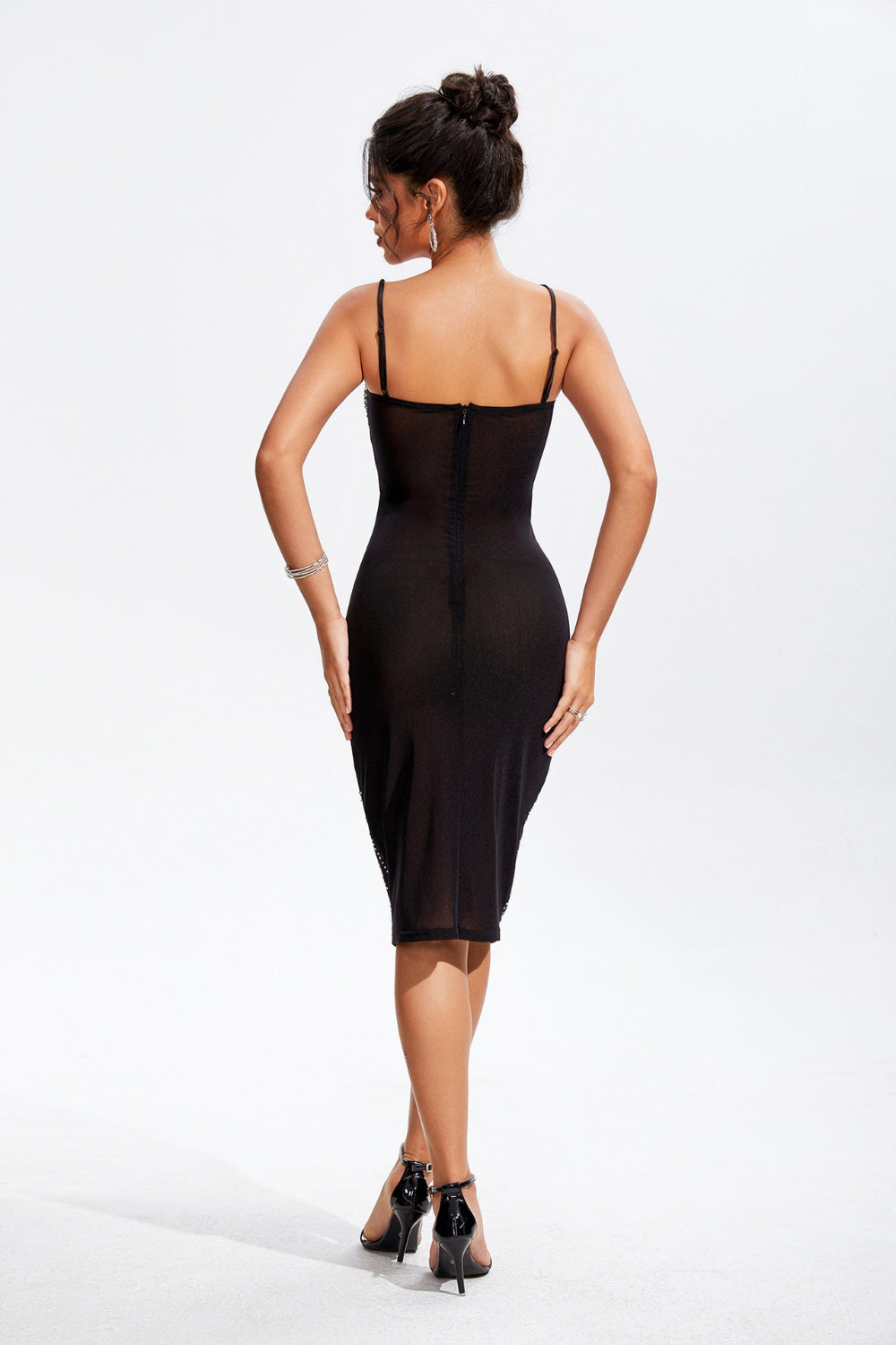 TEEK - Black Rhinestone Sweetheart Neck Wrap Cami Dress DRESS TEEK Trend   