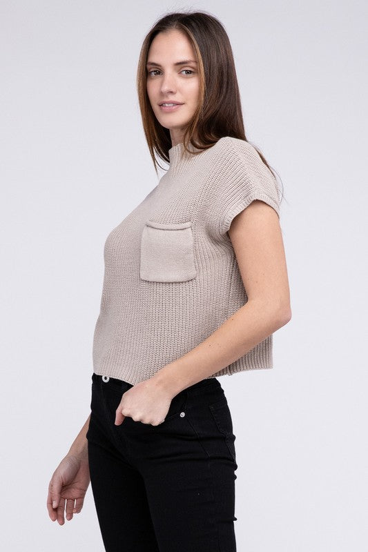 TEEK - Mock Neck Short Sleeve Cropped Sweater SWEATER TEEK FG   