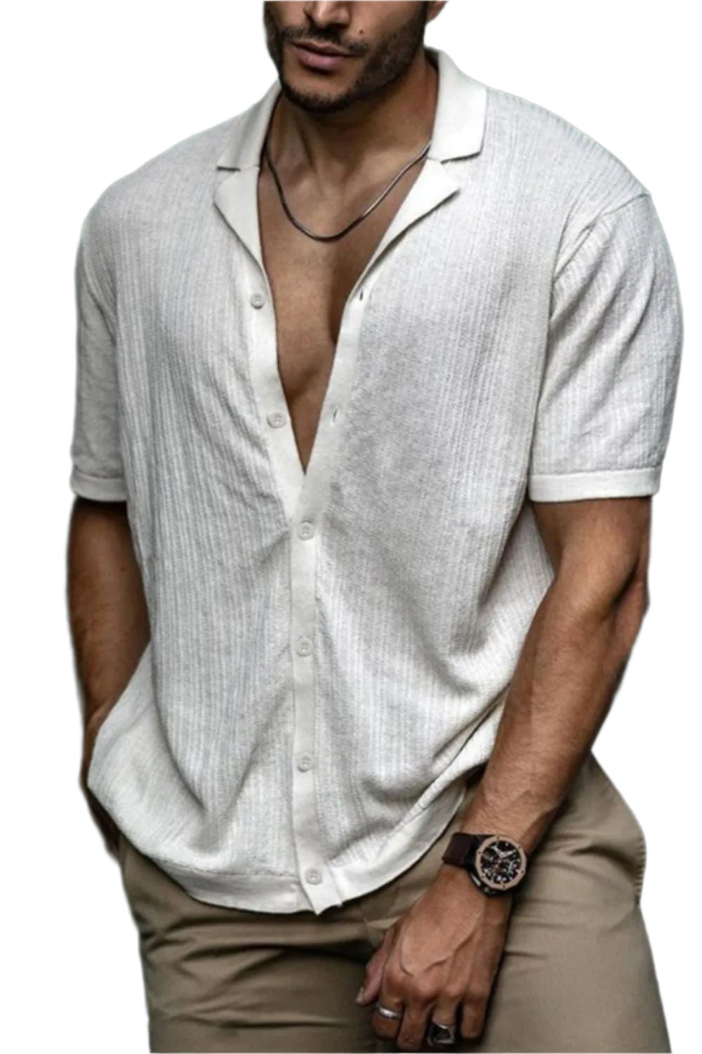 TEEK - Mens Button Up Short Sleeve Shirt TOPS TEEK Trend Ivory M