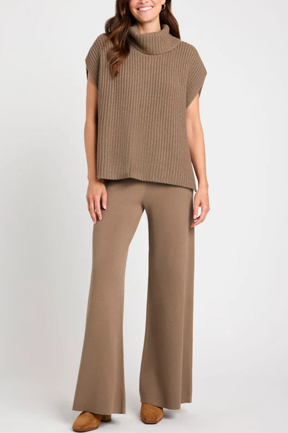 TEEK - Slit Turtleneck Cap Sleeve Sweater TOPS TEEK Trend