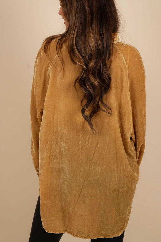 TEEK - Caramel Button Down Loose Fit Velvet Shirt TOPS TEEK Trend
