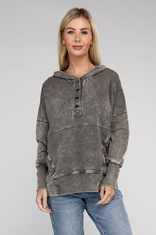 TEEK - French Terry Acid Wash Kangaroo Pocket Hoodie TOPS TEEK FG