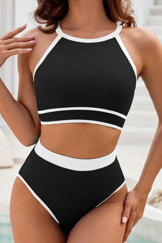 TEEK - Black Crisscross Contrast Trim Bikini SWIMWEAR TEEK Trend S  