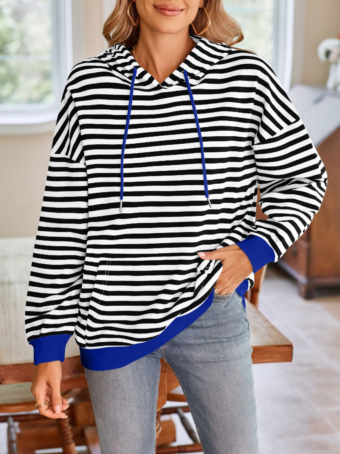 TEEK - Lovelet Drawstring Striped Long Sleeve Hoodie TOPS TEEK Trend   