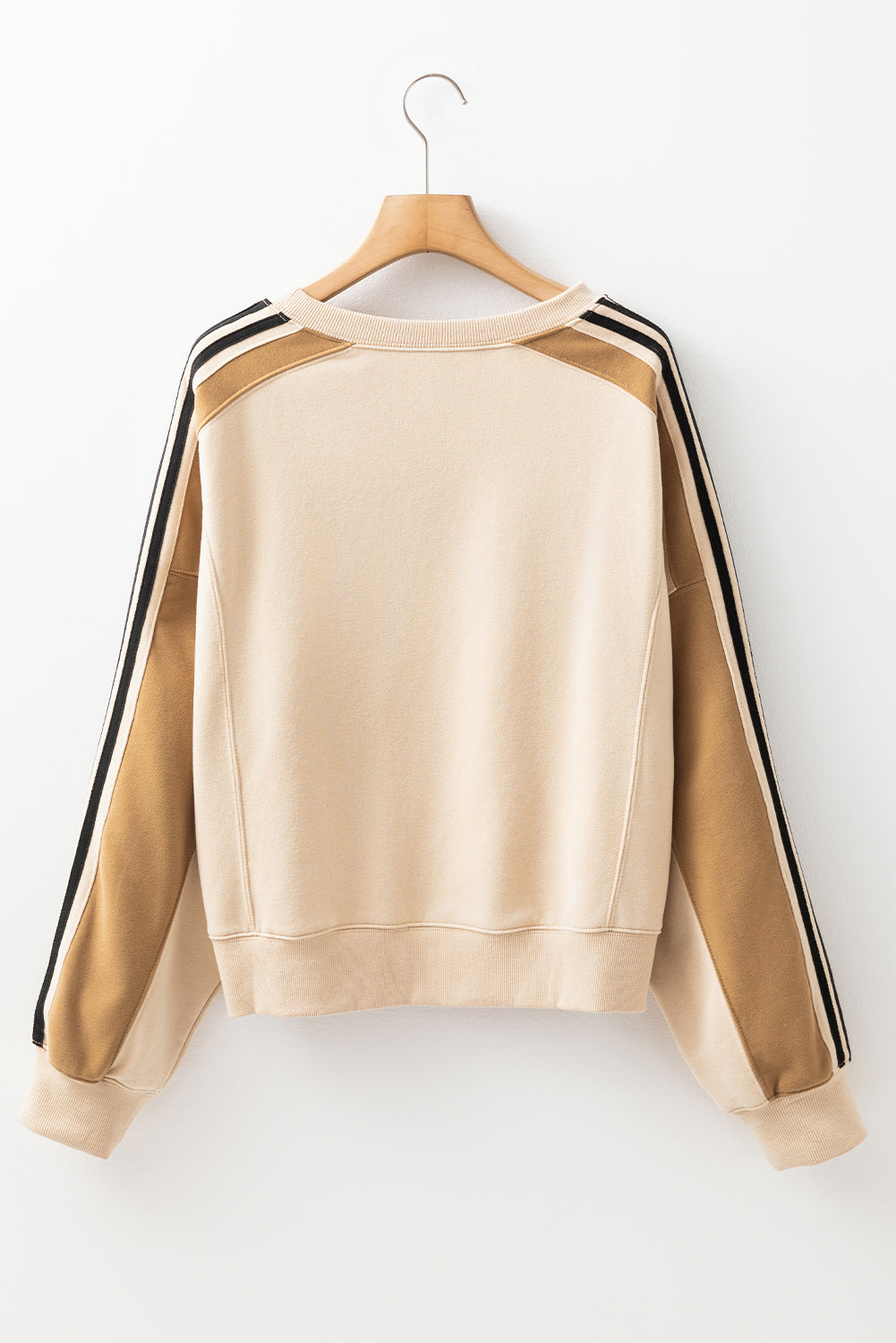 TEEK - Beige Contrast Round Neck Long Sleeve Sweatshirt TOPS TEEK Trend