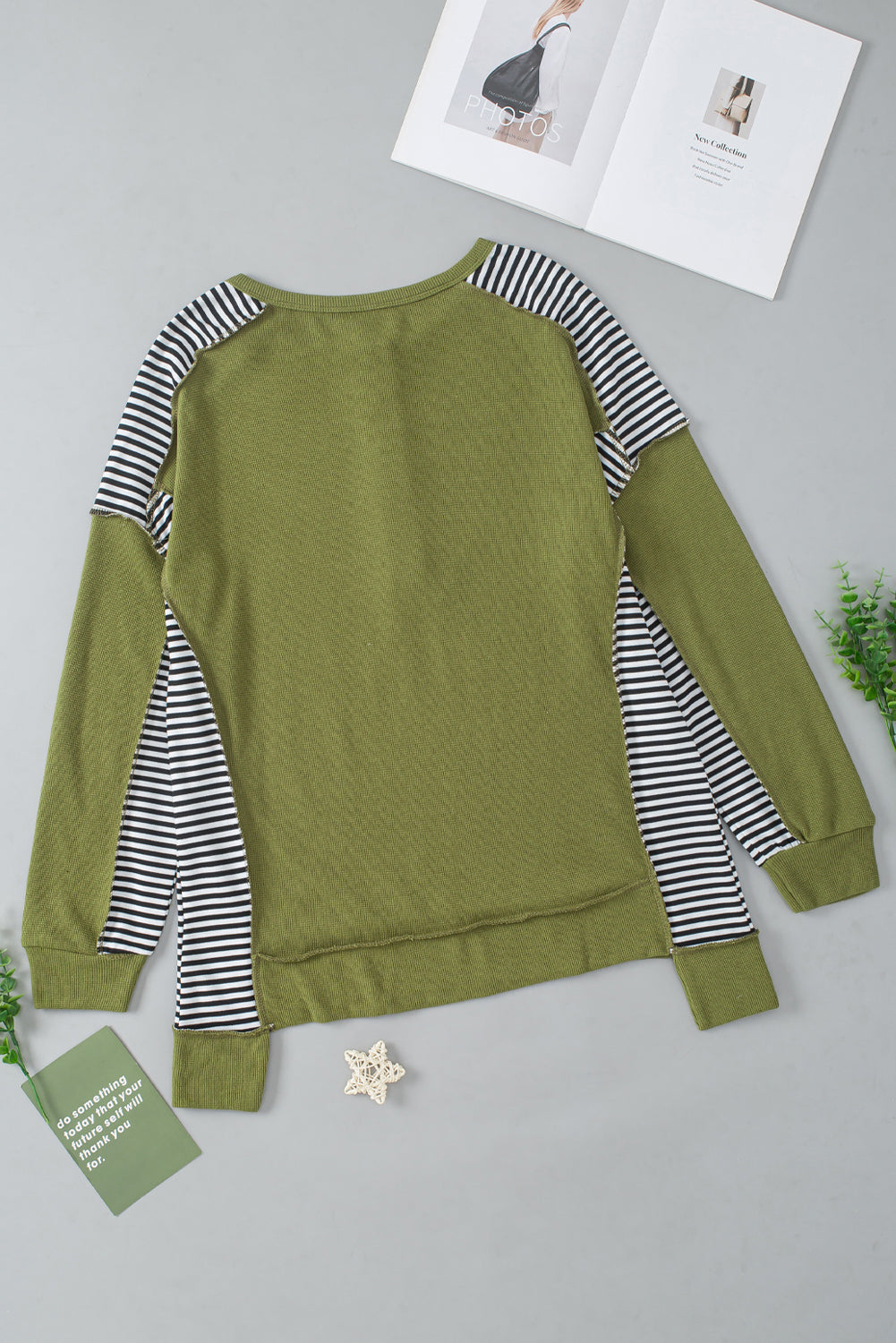 TEEK - Moss Striped Exposed Seam Half Button Sweatshirt TOPS TEEK Trend