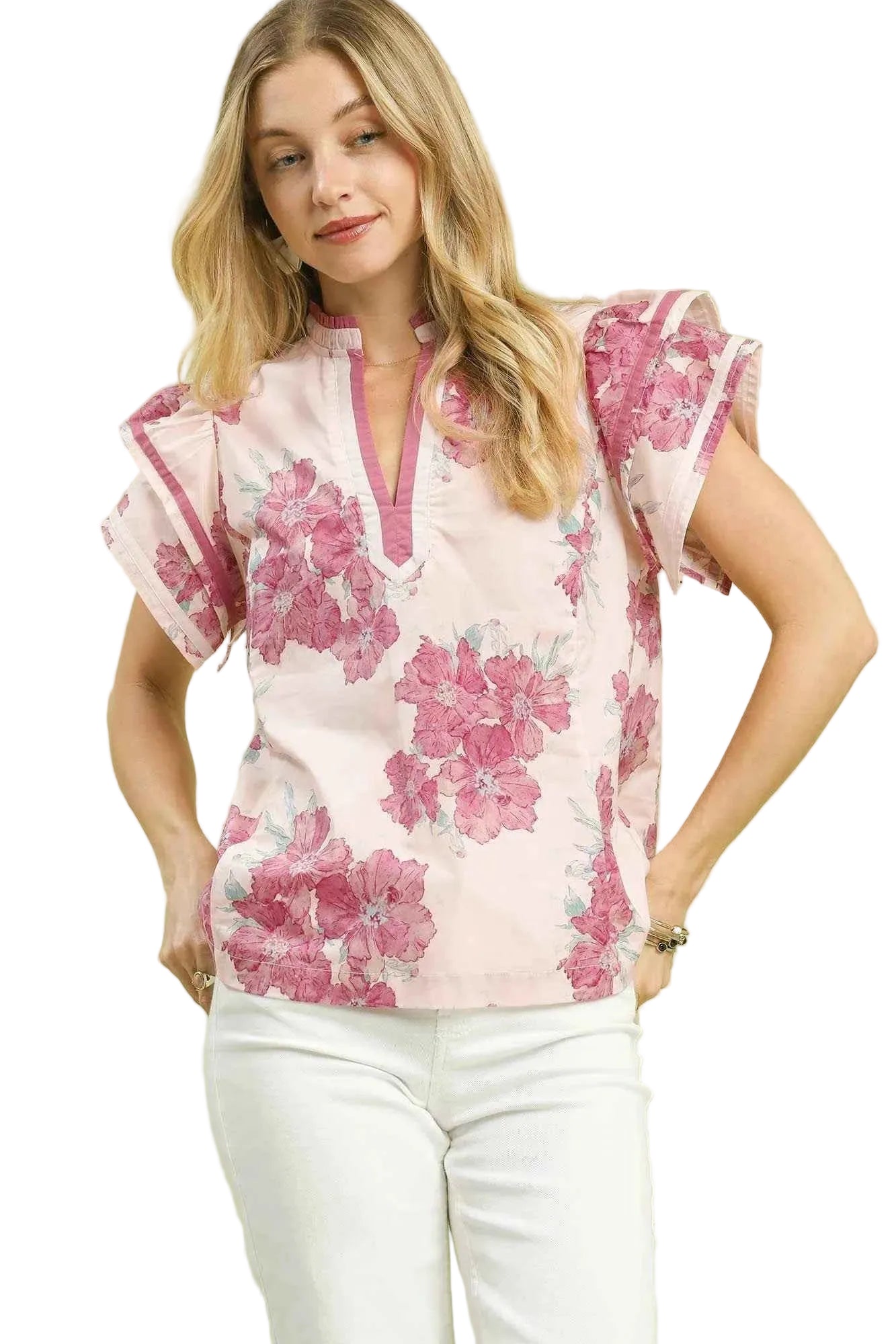 TEEK - Mix Floral Ruffle Sleeve Blouse TOPS TEEK Trend PINK MIX S