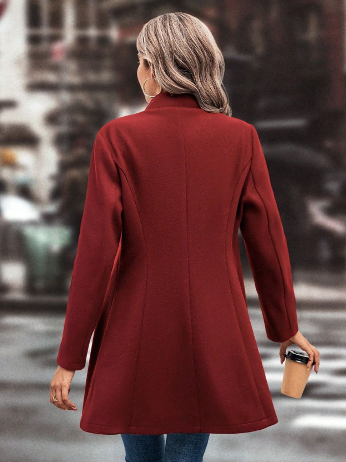 Collared Neck Button Up Long Sleeve Coat TEEK Trend