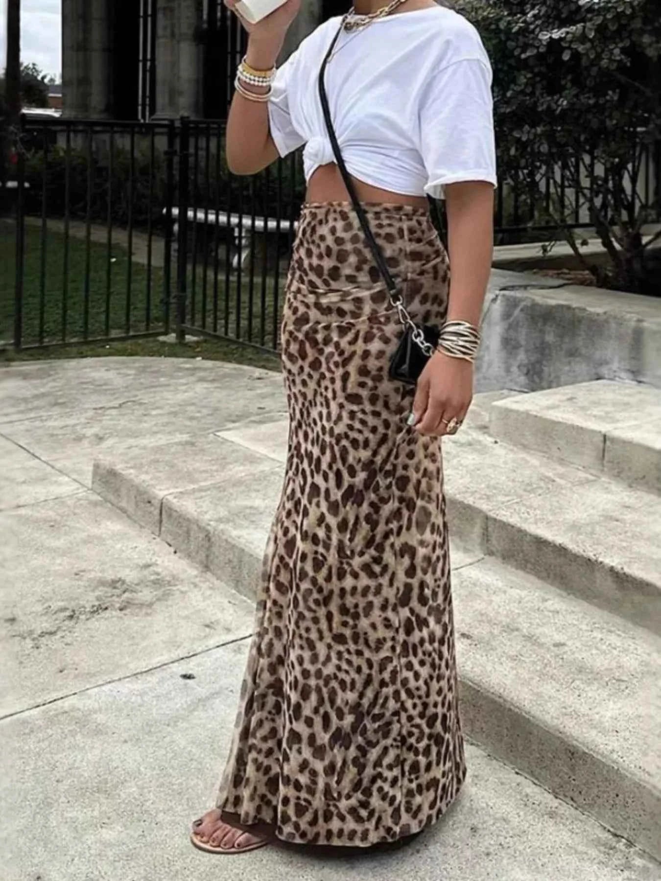 TEEK - Leopard Print High-Waisted Maxi Skirt SKIRT TEEK Trend