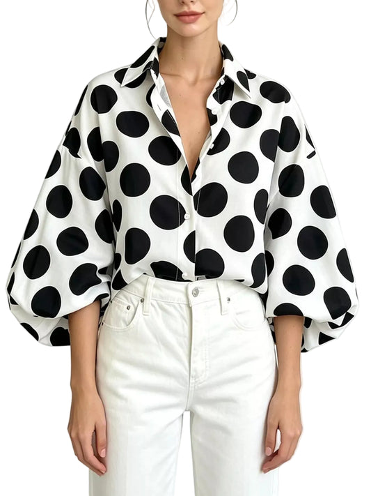 TEEK - Polka Dot Puff Sleeve Shirt TOPS TEEK Trend Black S