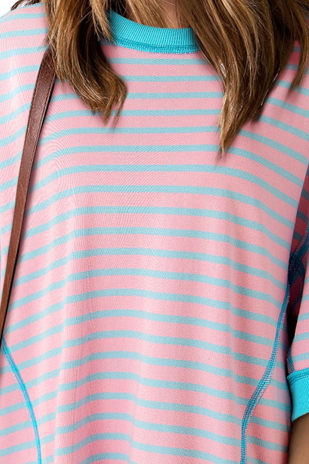 TEEK - Blush Pink Striped Round Neck Half Sleeve Shirt TOPS TEEK Trend   