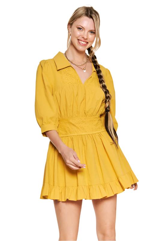 TEEK - PLUS SIZE Eyelet 3/4 Sleeve Short Dress DRESS TEEK FG   