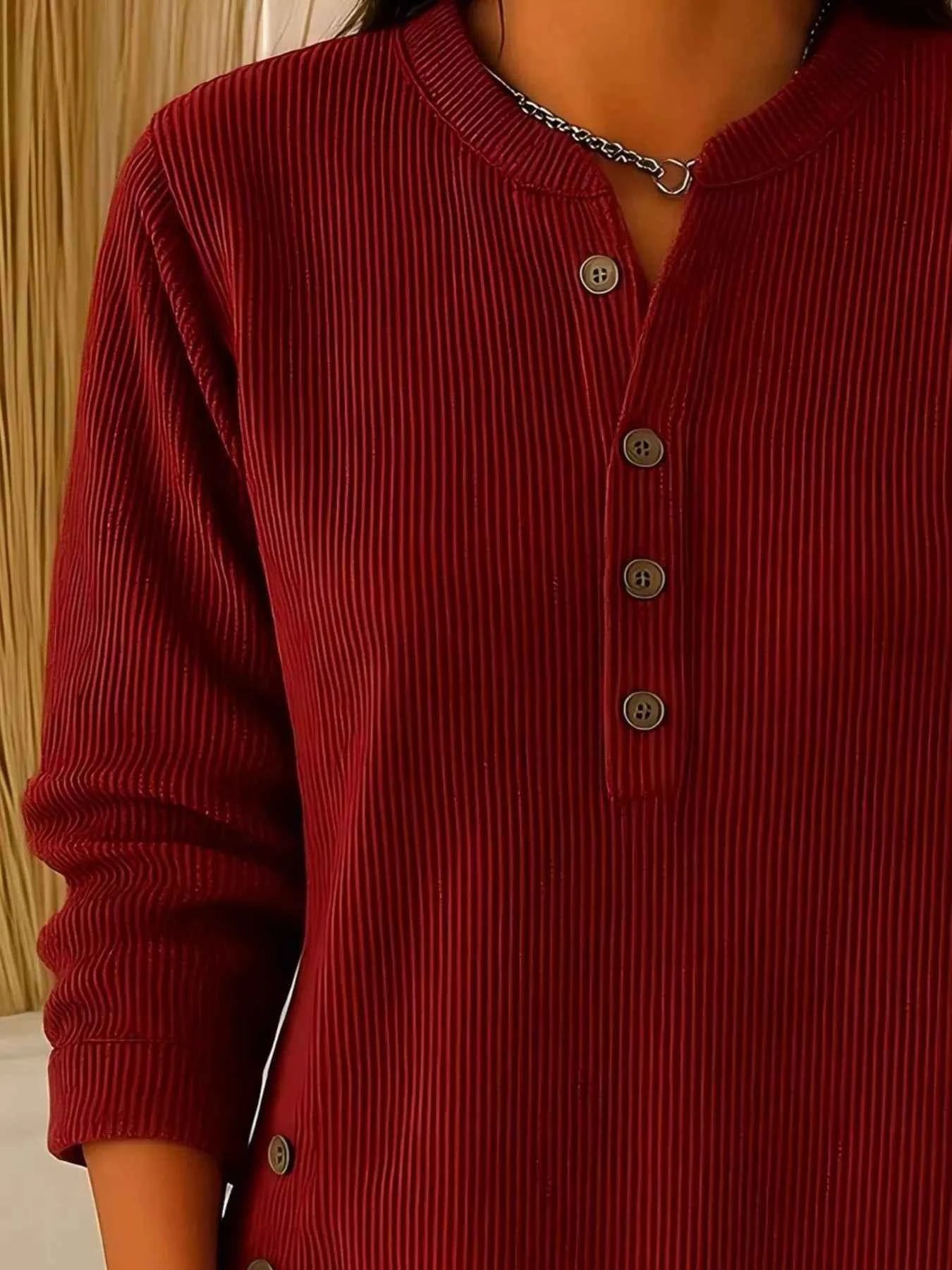 TEEK - Full Size Ribbed Half Button Henley Top Plus Size TOPS TEEK Trend