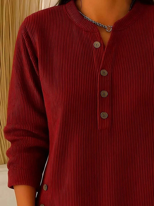 TEEK - Full Size Ribbed Half Button Henley Top Plus Size TOPS TEEK Trend